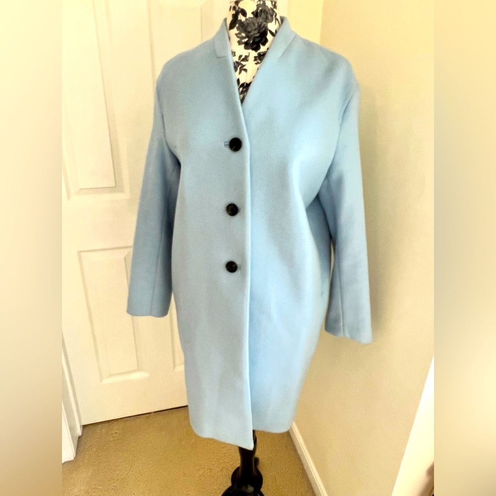 COPY - H&M light blue wool knee length coat. Size 4. Loose fitting.